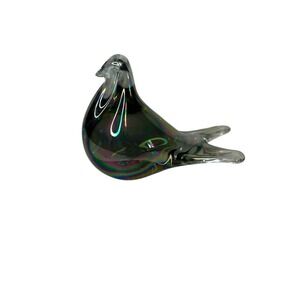 Carnival Art Glass Rainbow Iridescent Bird Paperweight‎ Oil Slick Figurine VTG